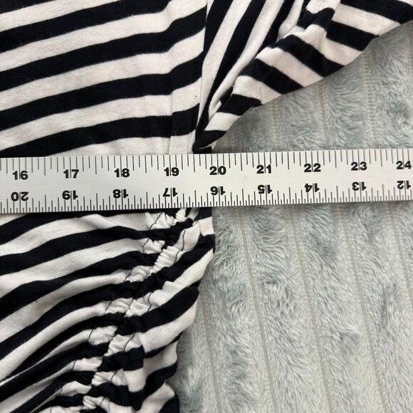 Michael Kors Top Womens XL Black White Stripe Nautical Preppy Long Sleeve Ruched - Picture 5 of 10